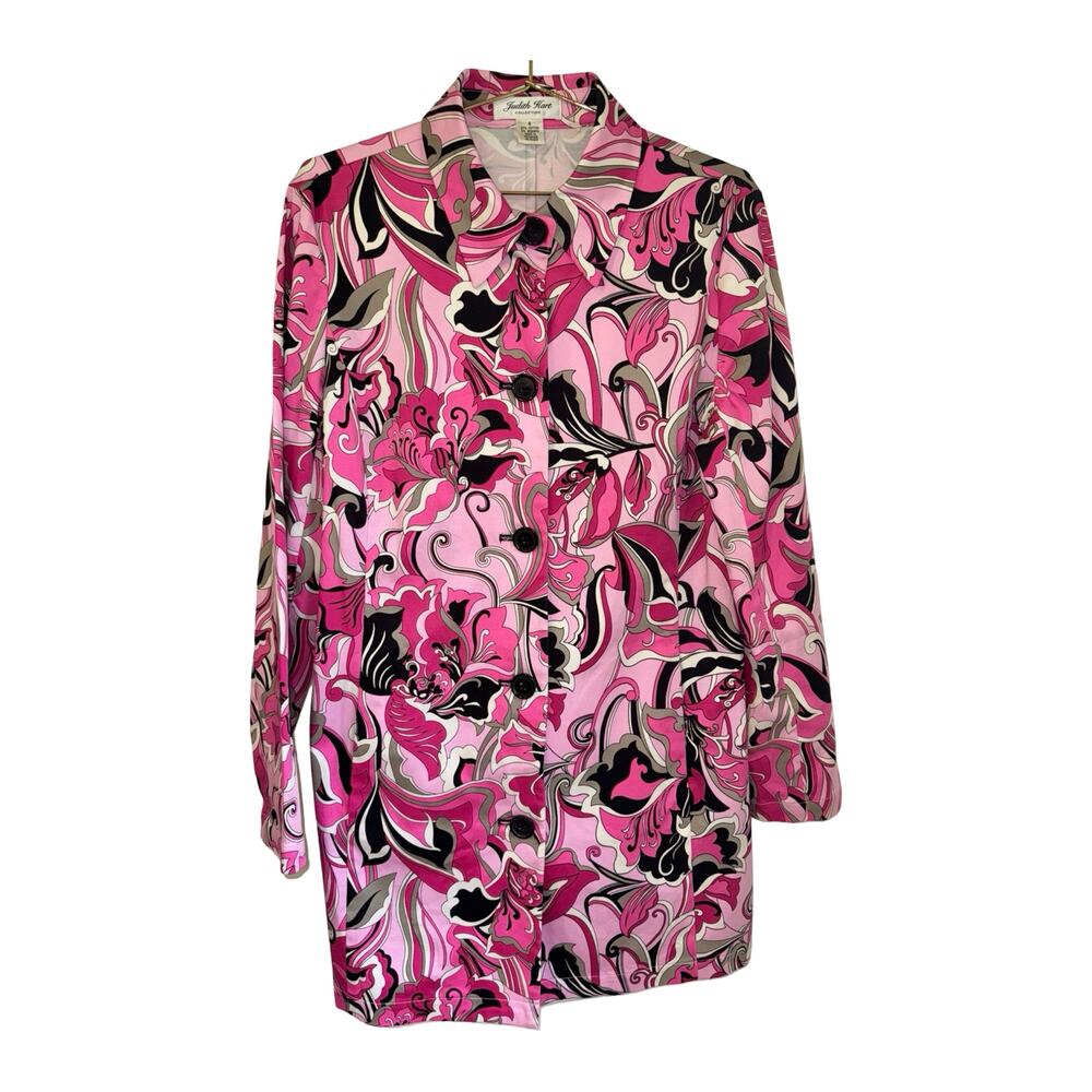 Judith Hart Pink Floral Print Blazer Jacket Size 8 Retro 90s Y2K Cotton Blend